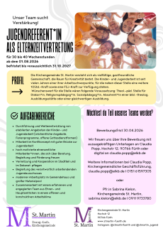Stellenausschreibung für die Elternzeitvertretung der Jugendreferent*innenstelle